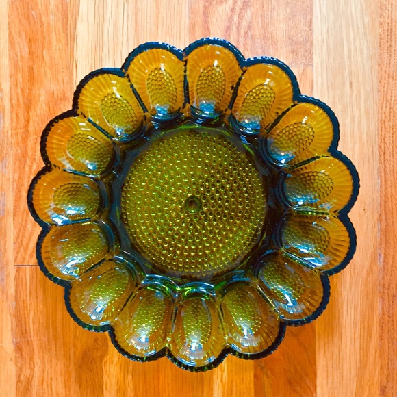 Carnival Glass Other - Vintage Carnival Glass Green Hobnail Egg Plate